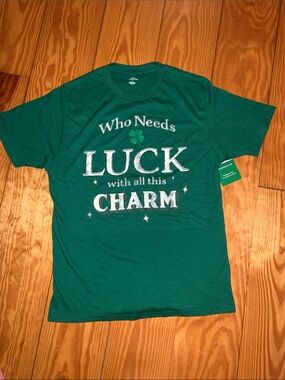 Green 'Who Needs Luck With All This Charm' Graphic T‑Shirt